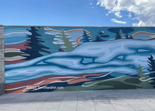 abstract forest mural The Confluence Apartments absrtact art Downtown Denver