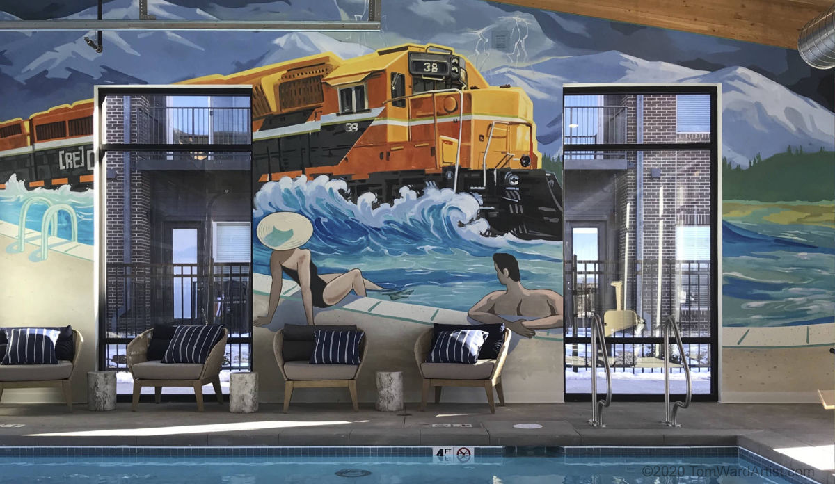 Railway Flats Train in swimming pool mural Loveland, CO